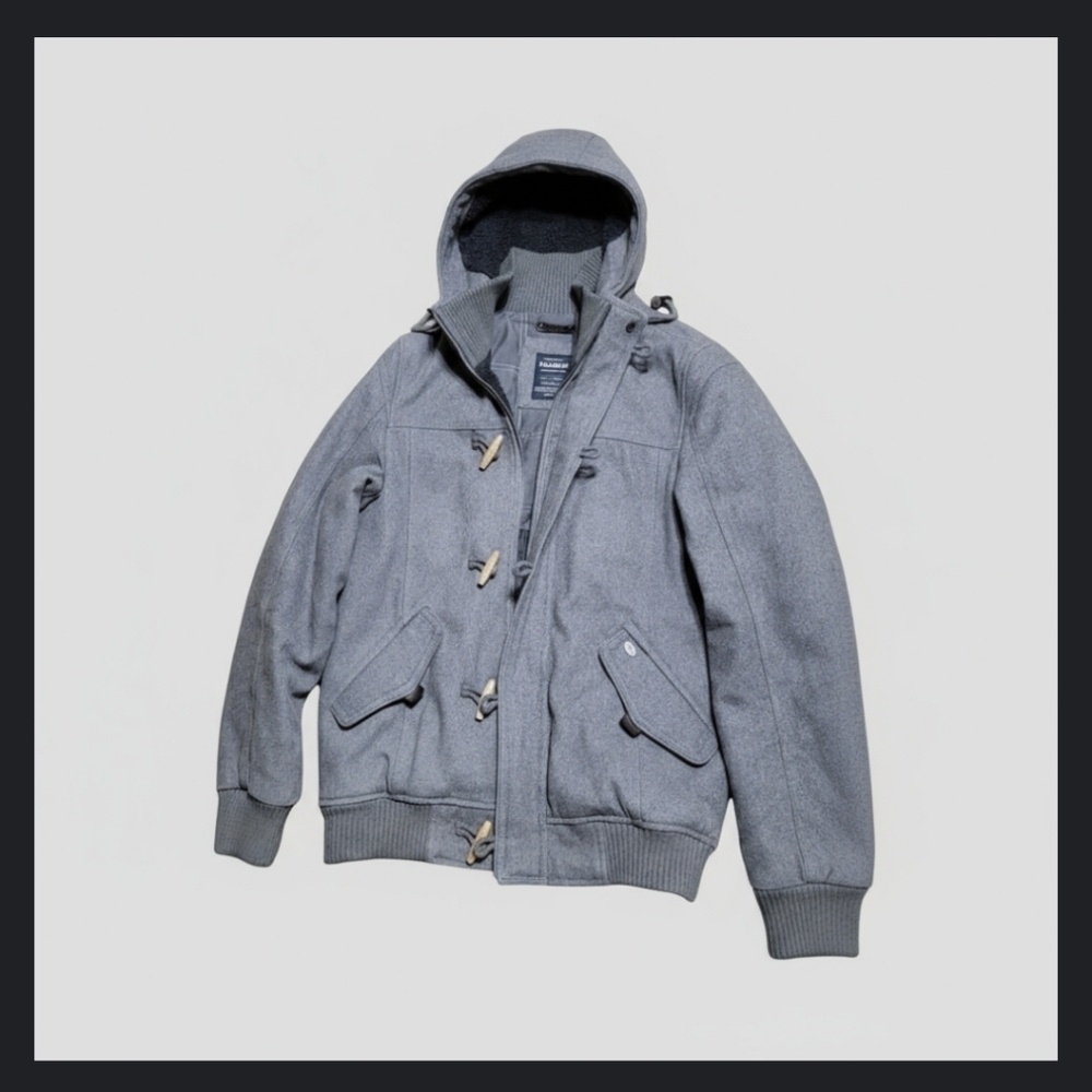 Pull & Bear Gray Hooded Wool Bomber Jacket (Large)